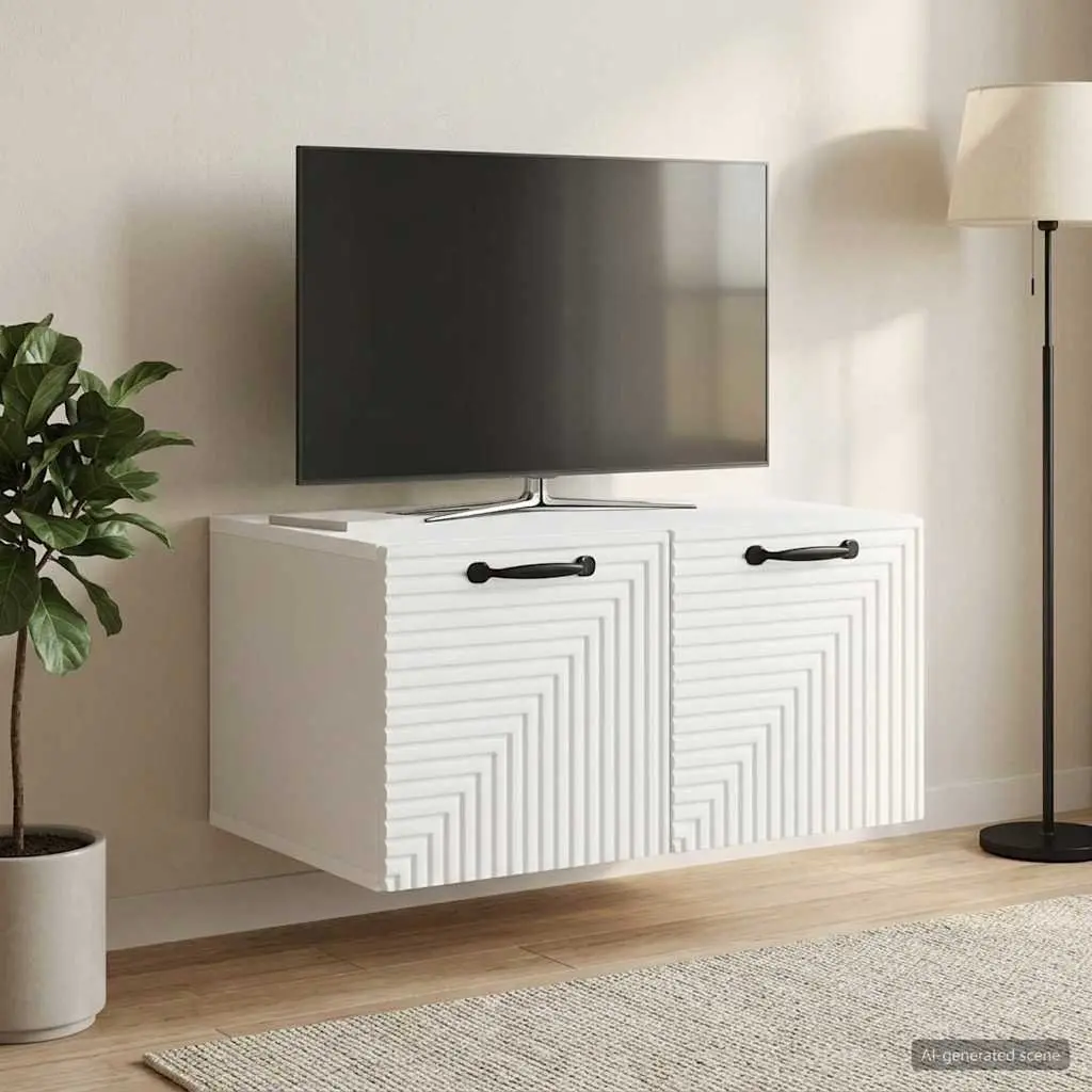Wall-Mounted TV Cabinet White Modern Living Room Storage Unit 59.5 x 41 x 30cm