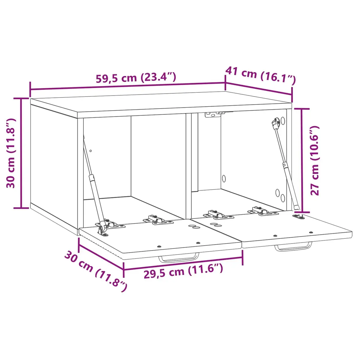 Wall-Mounted TV Cabinet White Modern Living Room Storage Unit 59.5 x 41 x 30cm