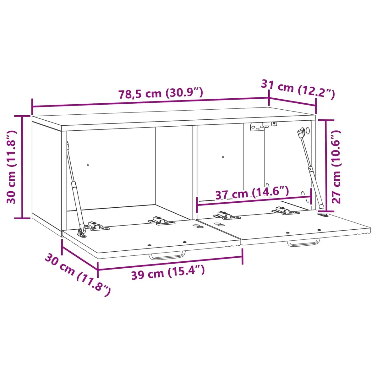 Wall-Mounted TV Cabinet White Modern Living Room Storage Unit 78.5 x 31 x 30cm