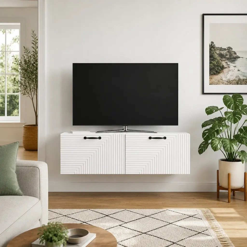 Wall-Mounted TV Cabinet Modern Storage Unit 98 x 31 x 30 cm White
