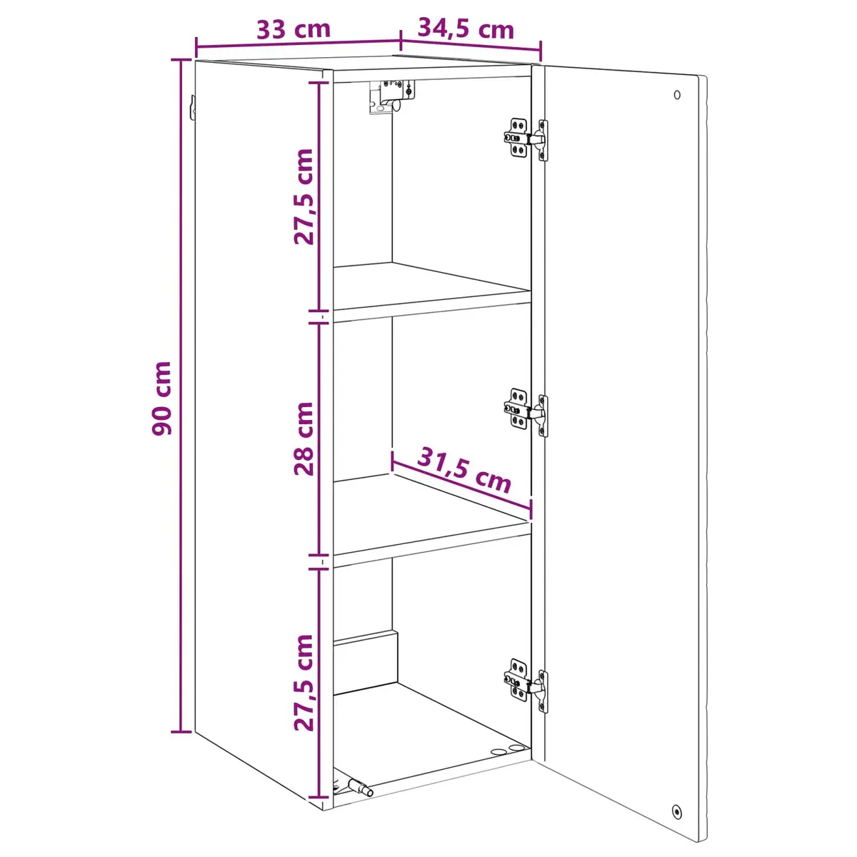 Wall-Mounted Storage Cabinet White 33 x 34.5 x 90 cm Engineered Wood Shelves