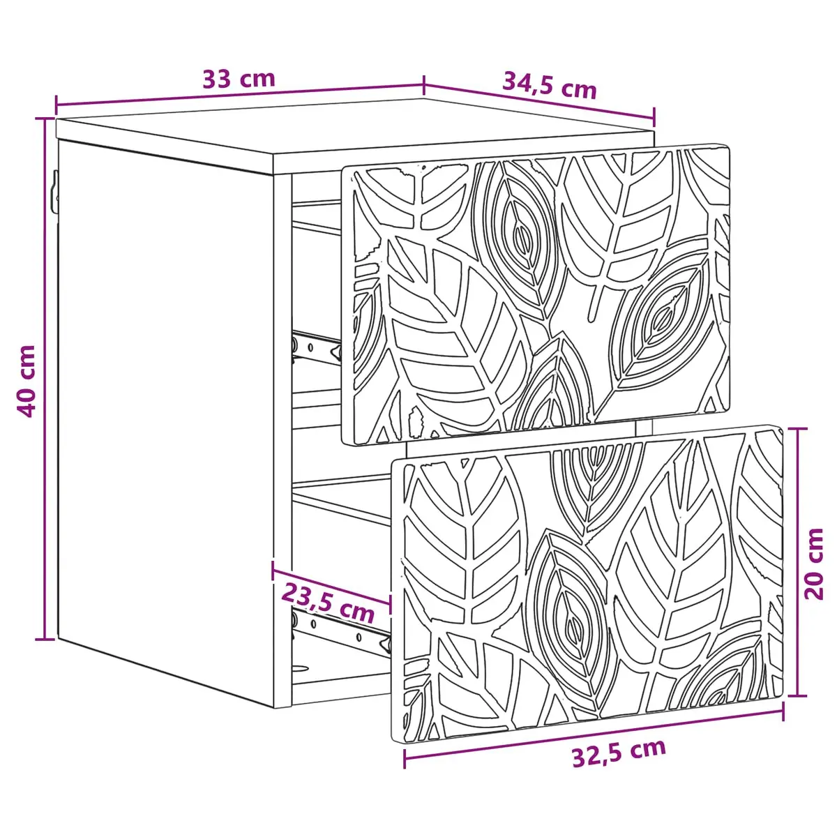Wall-Mounted Bedside Cabinet Storage Drawers 34.5x33x40cm White Modern