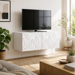 Affordable White Wall-Mounted TV Cabinet, 59.5 x 31 cm