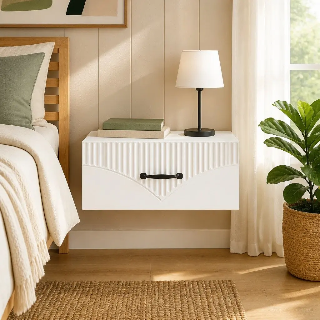 Wall-Mounted Bedside Table Compact Storage Shelf 49 x 34.5 x 20 cm White