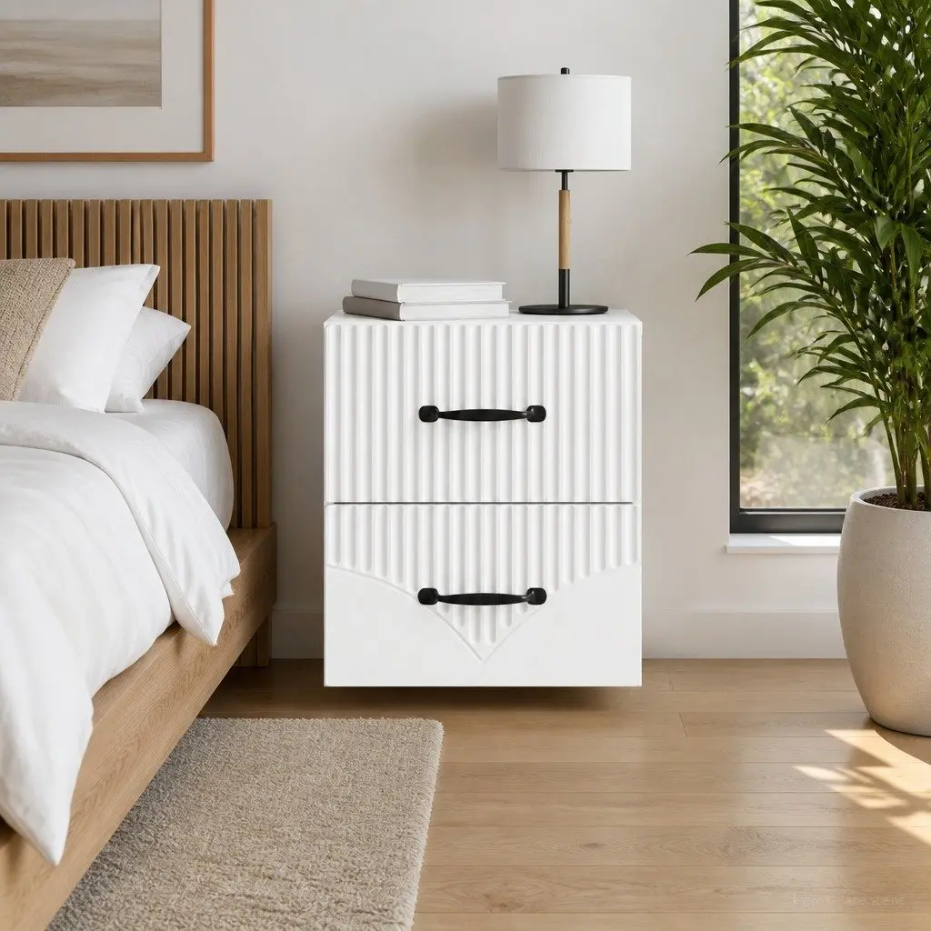 Wall-Mounted Bedside Cabinet Modern Storage Table White 34.5 x 33 x 40 cm