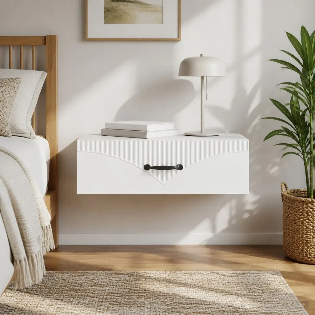 Wall-Mounted Side Table Storage Cabinet Modern Engineered Wood 59cm White