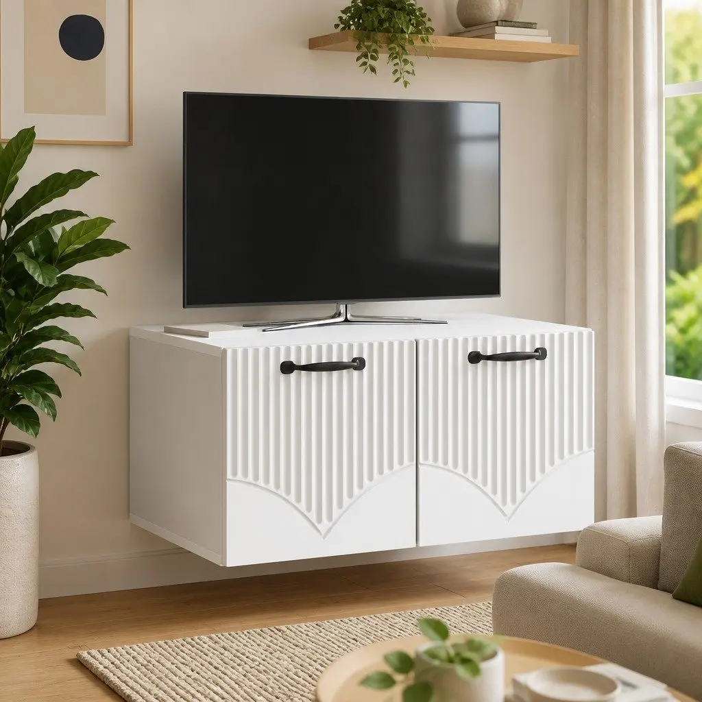 Wall-Mounted TV Cabinet Modern Storage Unit Living Room 59.5 x 41 x 30 cm White