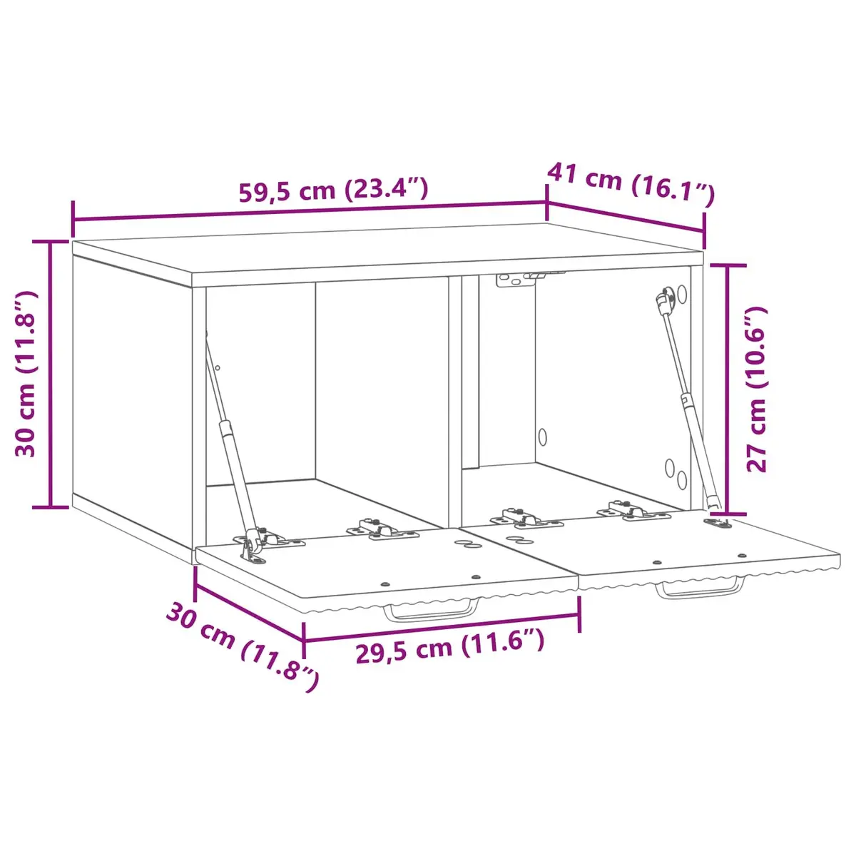 Wall-Mounted TV Cabinet Modern Storage Unit Living Room 59.5 x 41 x 30 cm White
