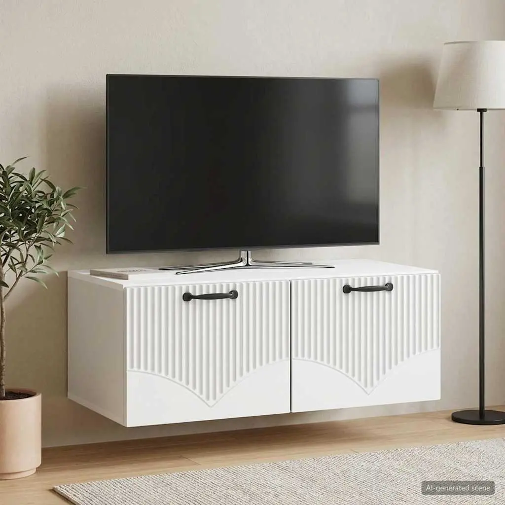 White Wall-Mounted TV Cabinet with Ample Storage