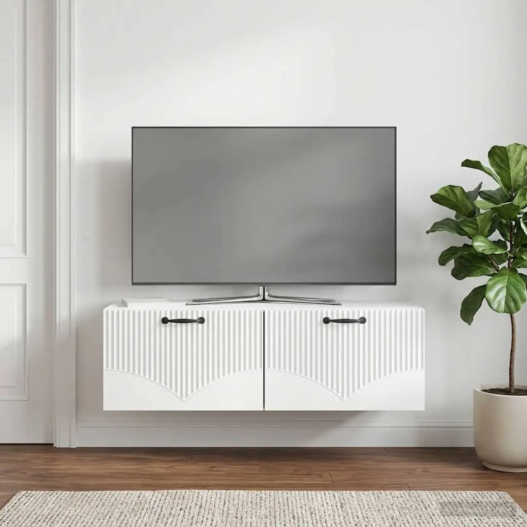 Wall-Mounted TV Cabinet White 98x41x30cm Living Room Media Storage Unit