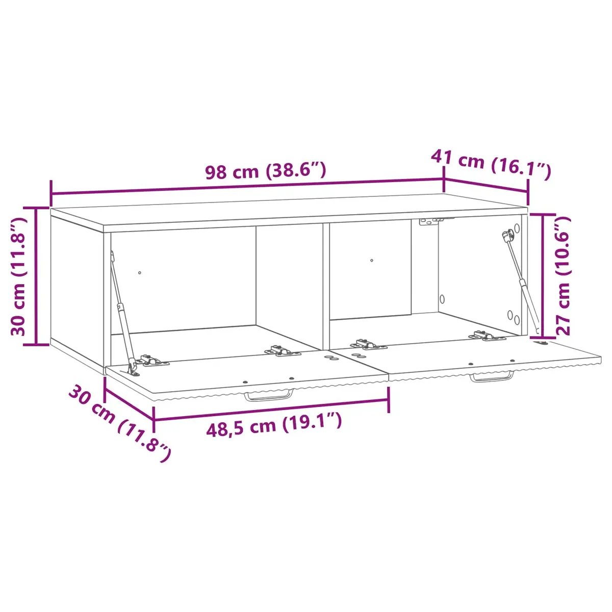 Wall-Mounted TV Cabinet White 98x41x30cm Living Room Media Storage Unit