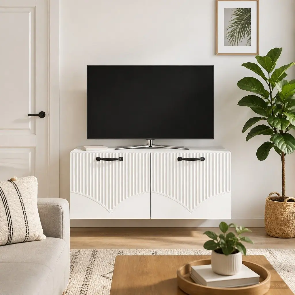 Wall-Mounted TV Cabinet White Modern Media Storage Unit Floating Entertainment