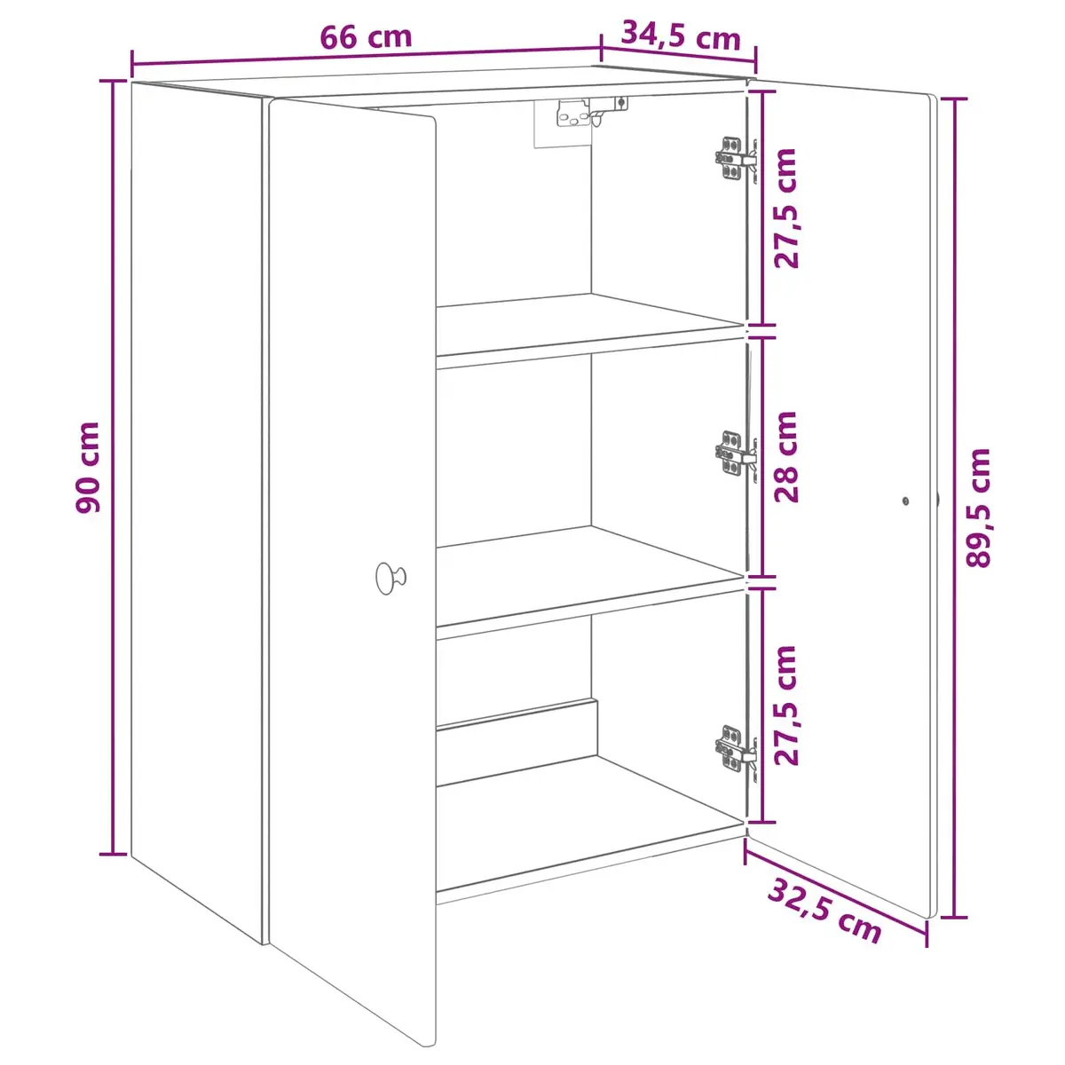 Wall-Mounted Storage Cabinet White Engineered Wood Swing Door Shelves
