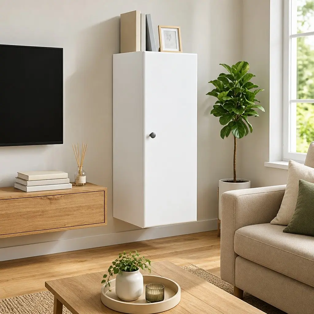 Wall-Mounted Storage Cabinet Space-Saving 33x34.5x90cm White Engineered Wood Shelves Swing Door