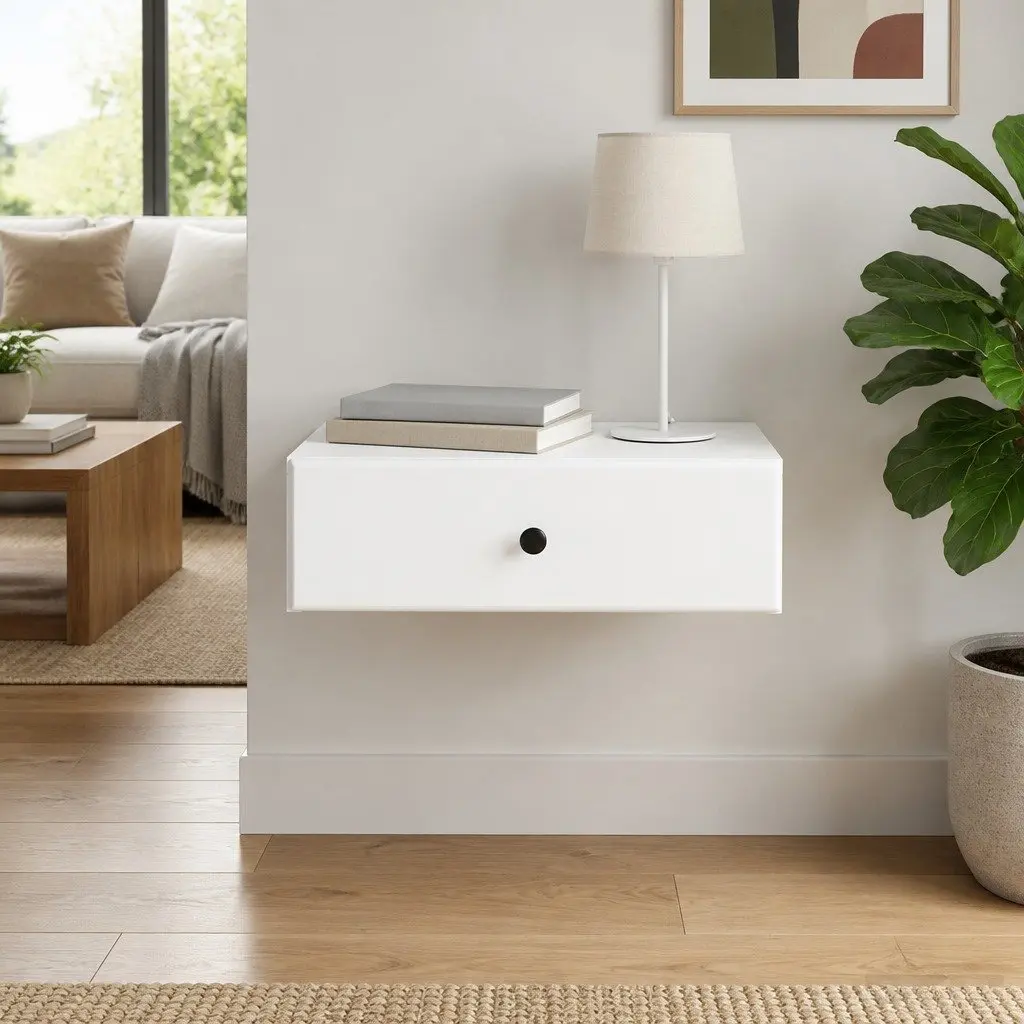 Wall-Mounted Side Table Storage Cabinet with Drawers 59 x 34.5 x 17 cm White