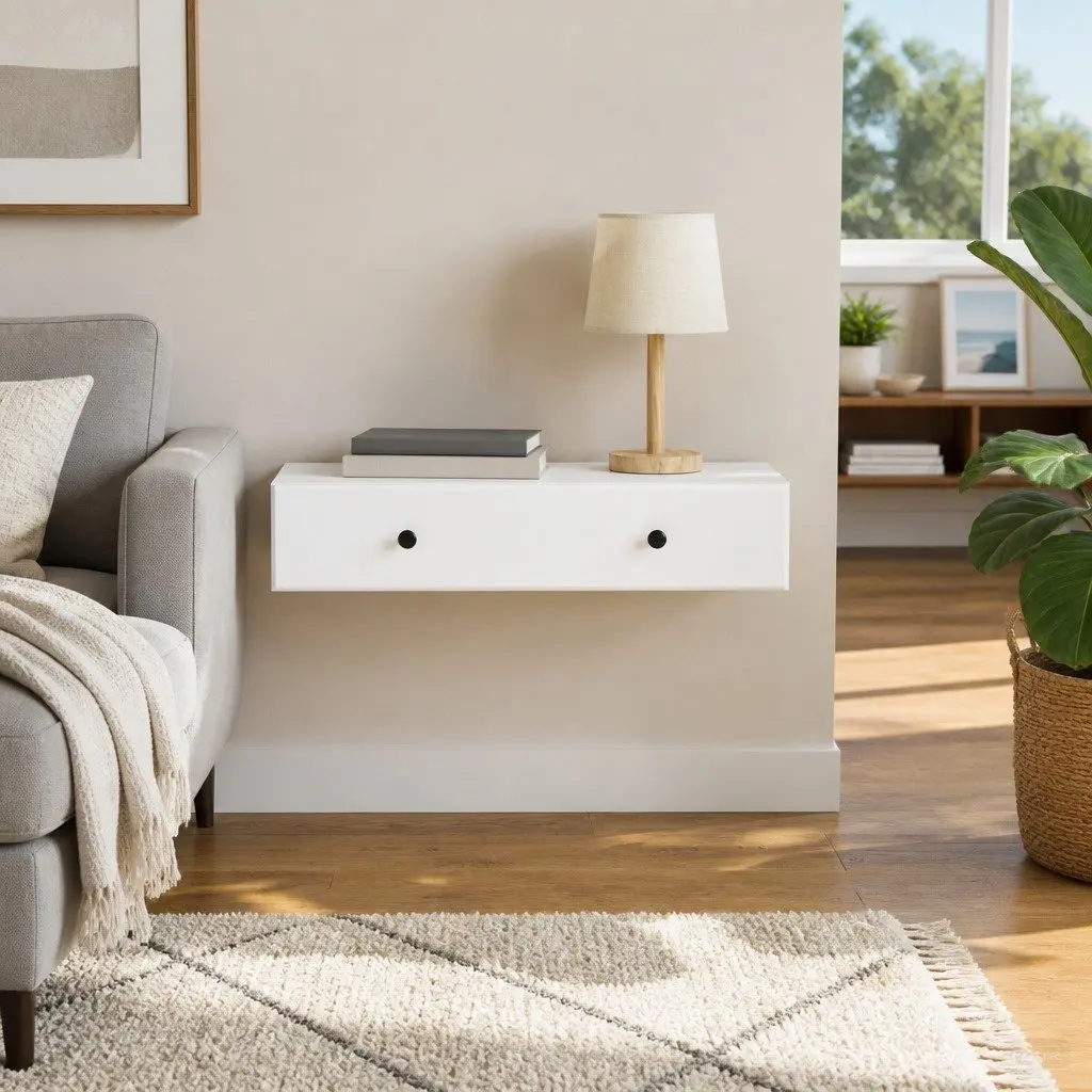 Wall-Mounted Side Table Storage Cabinet with Drawers 87.5cm White