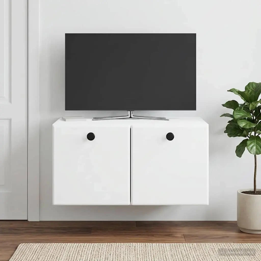 Wall-Mounted TV Cabinet White Storage Unit Living Room Media Organiser 59.5cm