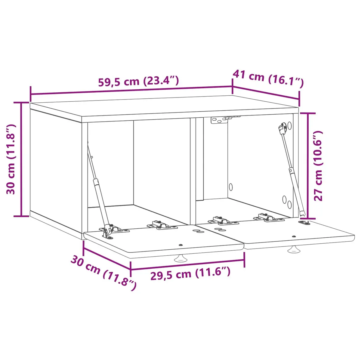 Wall-Mounted TV Cabinet White Storage Unit Living Room Media Organiser 59.5cm