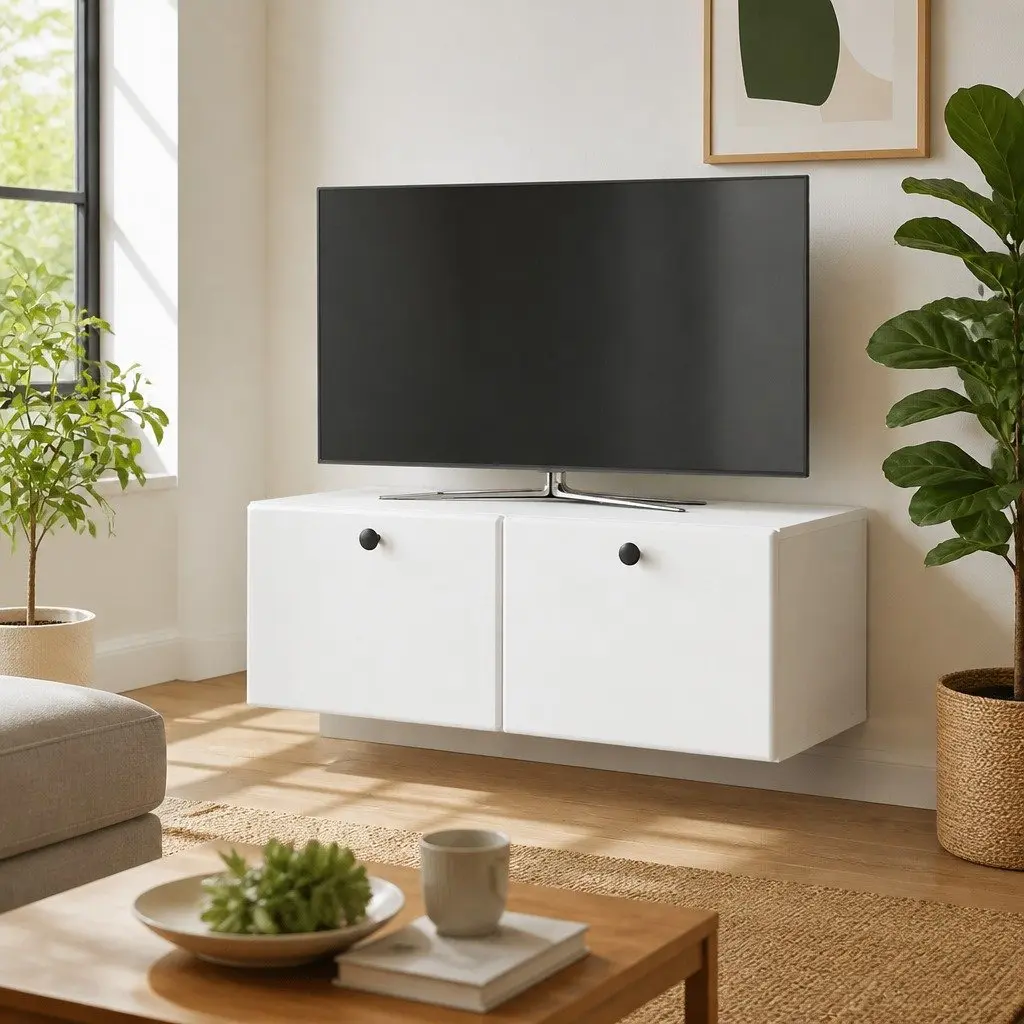 Wall-Mounted TV Cabinet in White Finish