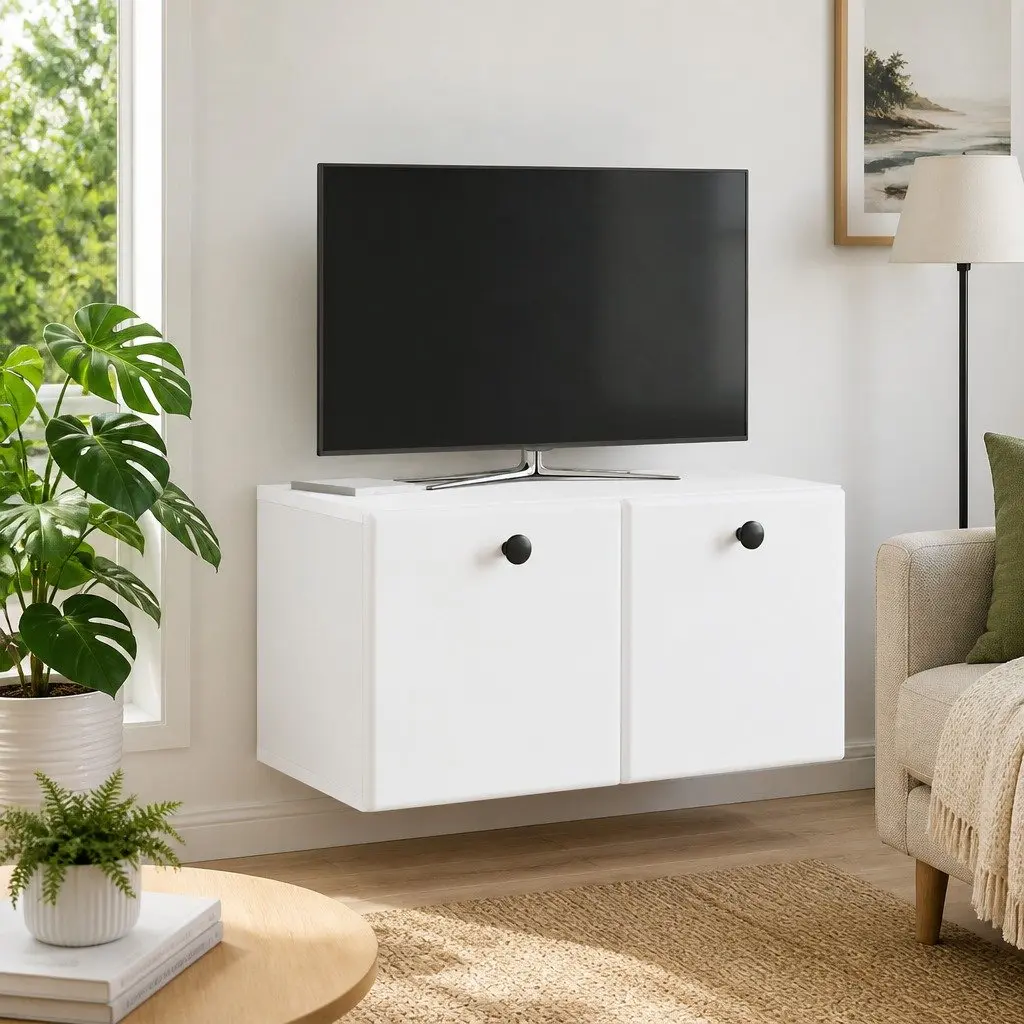 Wall-Mounted TV Cabinet Storage Unit 59.5 x 31 x 30 cm White Engineered Wood