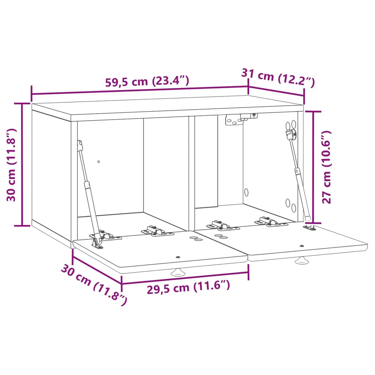 Wall-Mounted TV Cabinet Storage Unit 59.5 x 31 x 30 cm White Engineered Wood