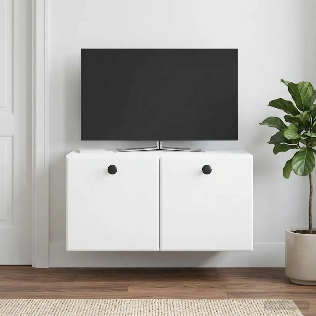 Wall-Mounted TV Cabinet Storage Unit 59.5 x 31 x 30 cm White Engineered Wood