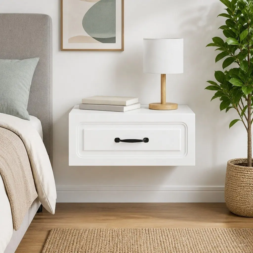 Wall-Mounted Bedside Cabinet Storage Table 49 x 34.5 x 20 White Modern