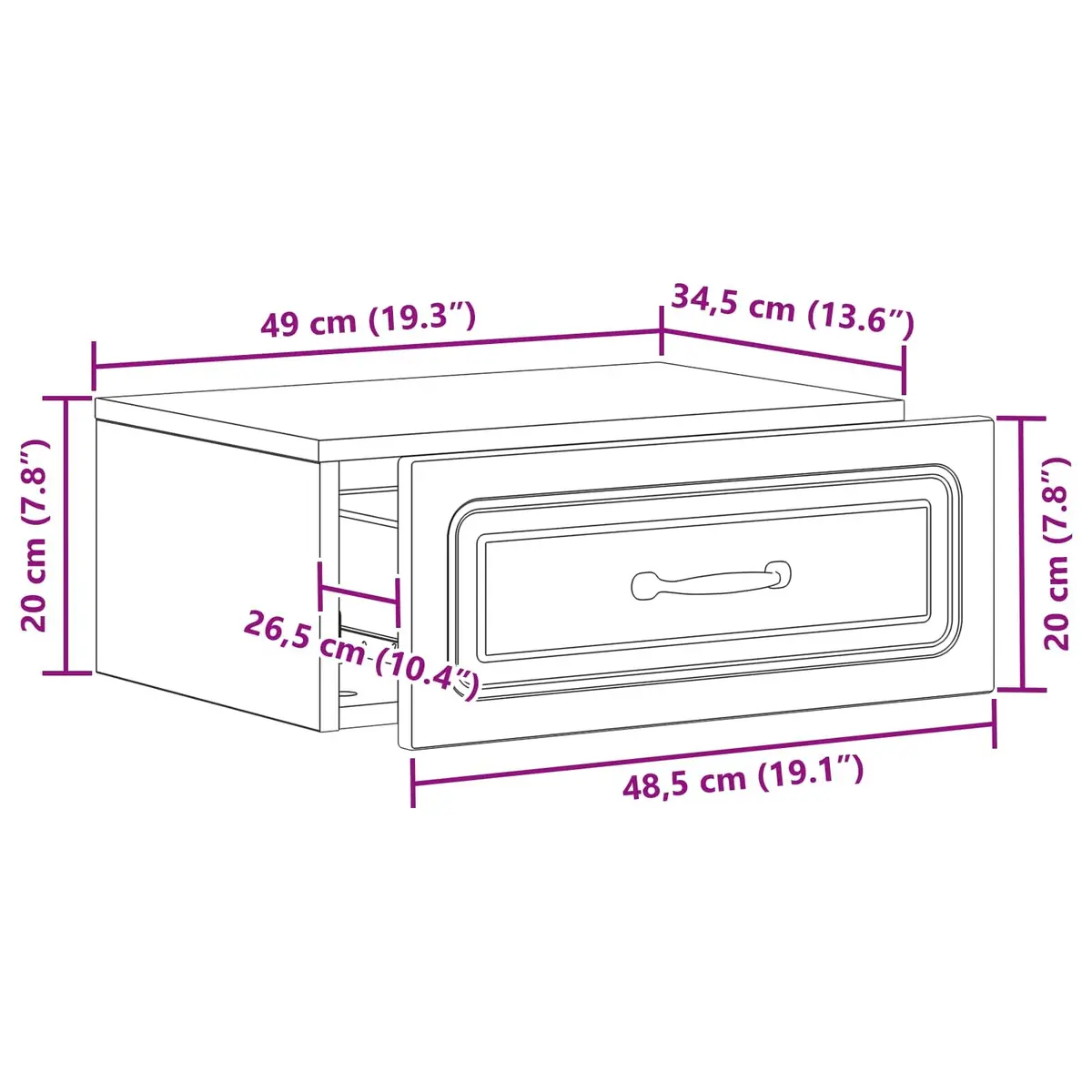 Wall-Mounted Bedside Cabinet Storage Table 49 x 34.5 x 20 White Modern