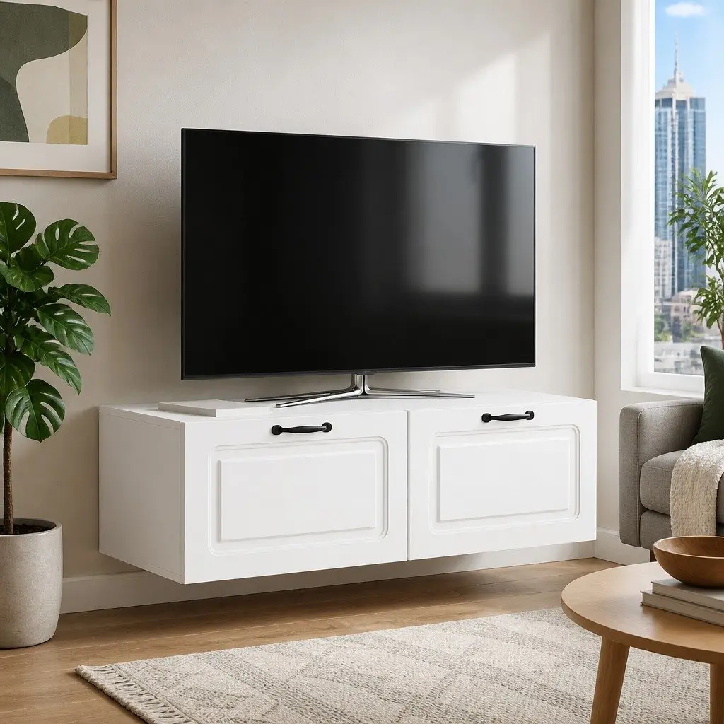 Engineered Wood TV Cabinet Wall-Mounted Storage Unit 98cm x 41cm x 30cm White