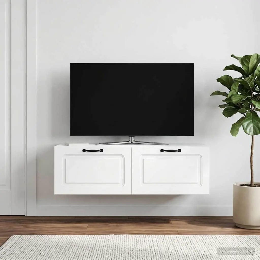 Engineered Wood TV Cabinet Wall-Mounted Storage Unit 98cm x 41cm x 30cm White