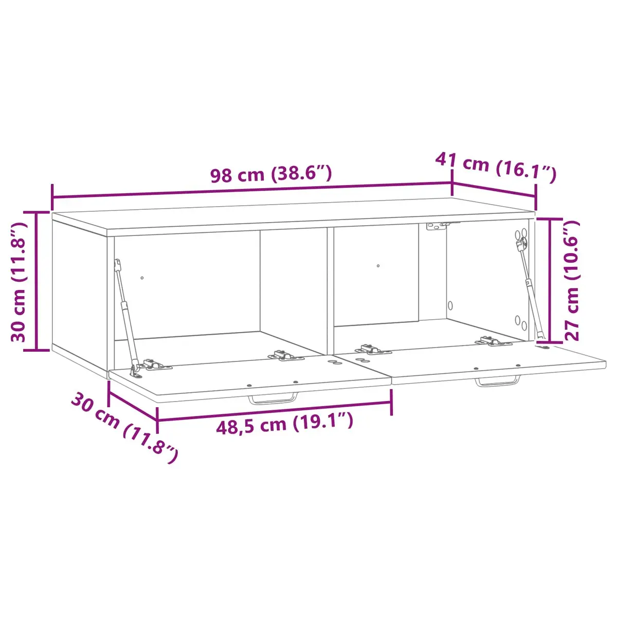 Engineered Wood TV Cabinet Wall-Mounted Storage Unit 98cm x 41cm x 30cm White
