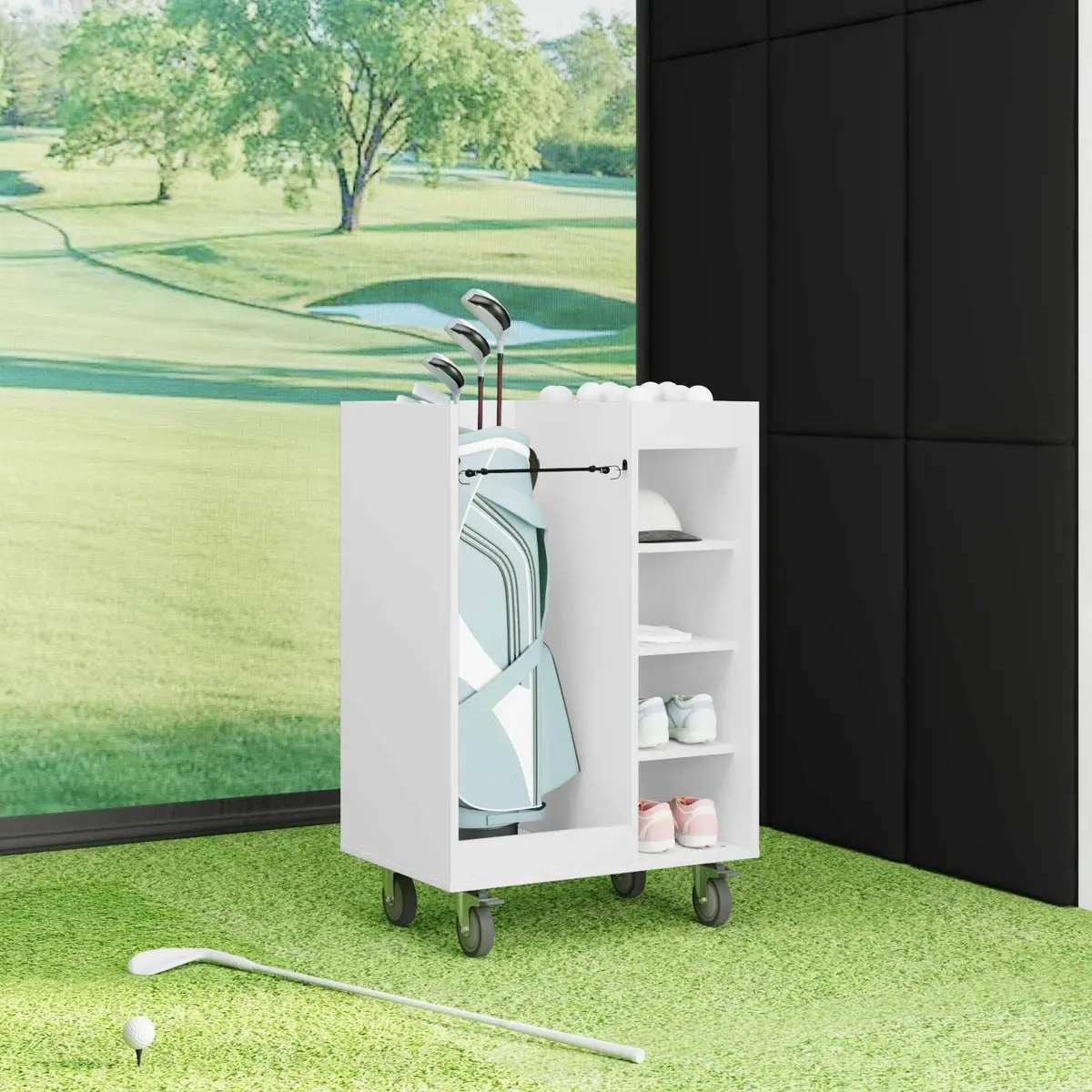 Wooden Golf Cabinet Storage Organizer Indoor Shelving Unit 65 x 45 x 98 cm White