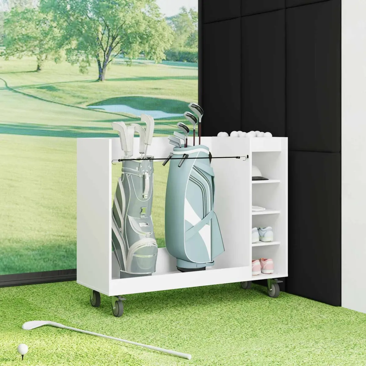 Wooden Golf Cabinet Storage Organizer Indoor Home Garage White 120x45x98cm