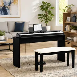 Reliable Black Oak Keyboard Stand with Modern Style