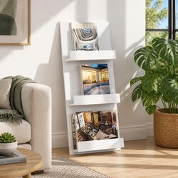 Practical White Magazine Rack with Shelf for Your Home
