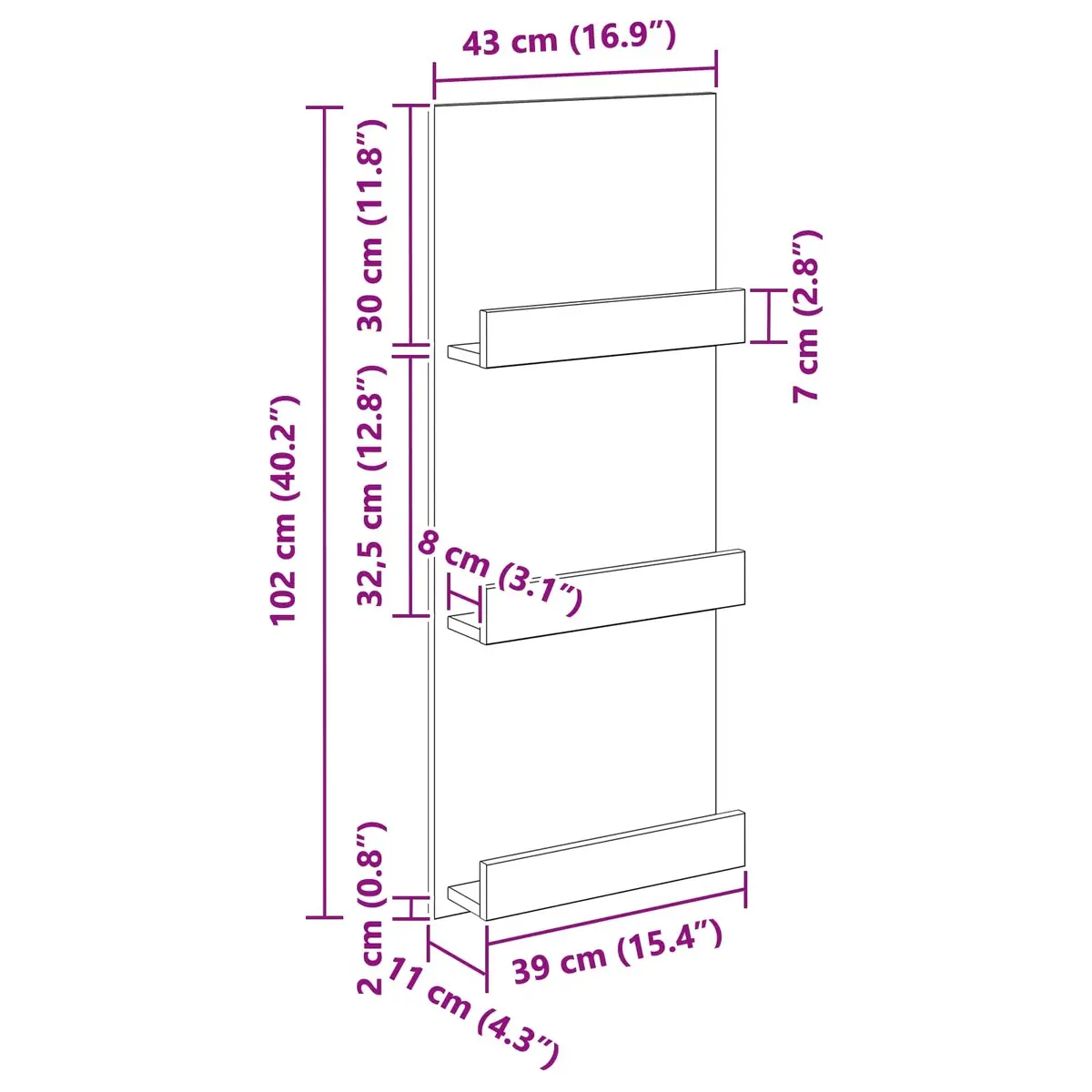 Magazine Rack Storage Organiser 43cm White Living Room Office Bedroom