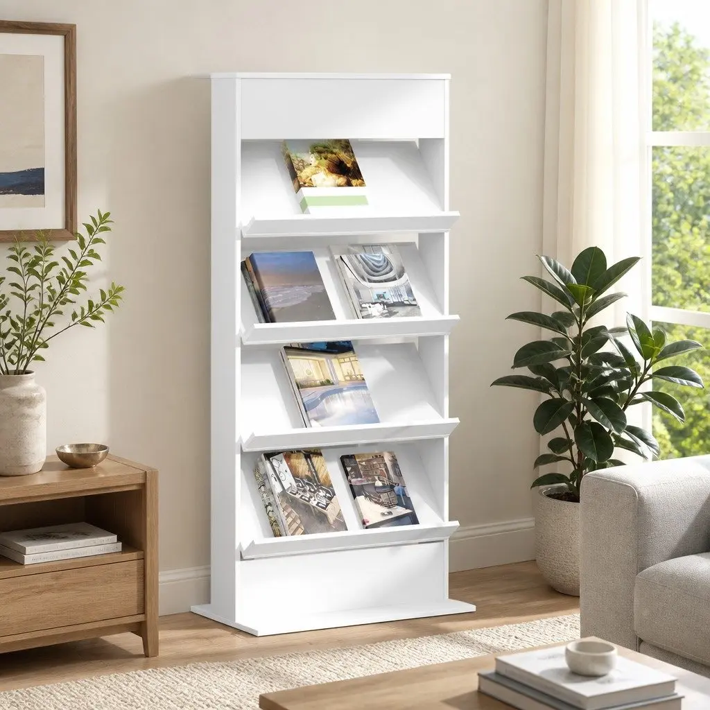 White Magazine Rack with Shelf