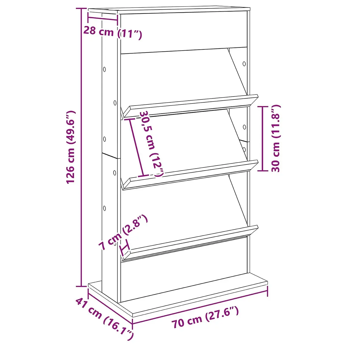 White Magazine Rack with Shelf for Home Use