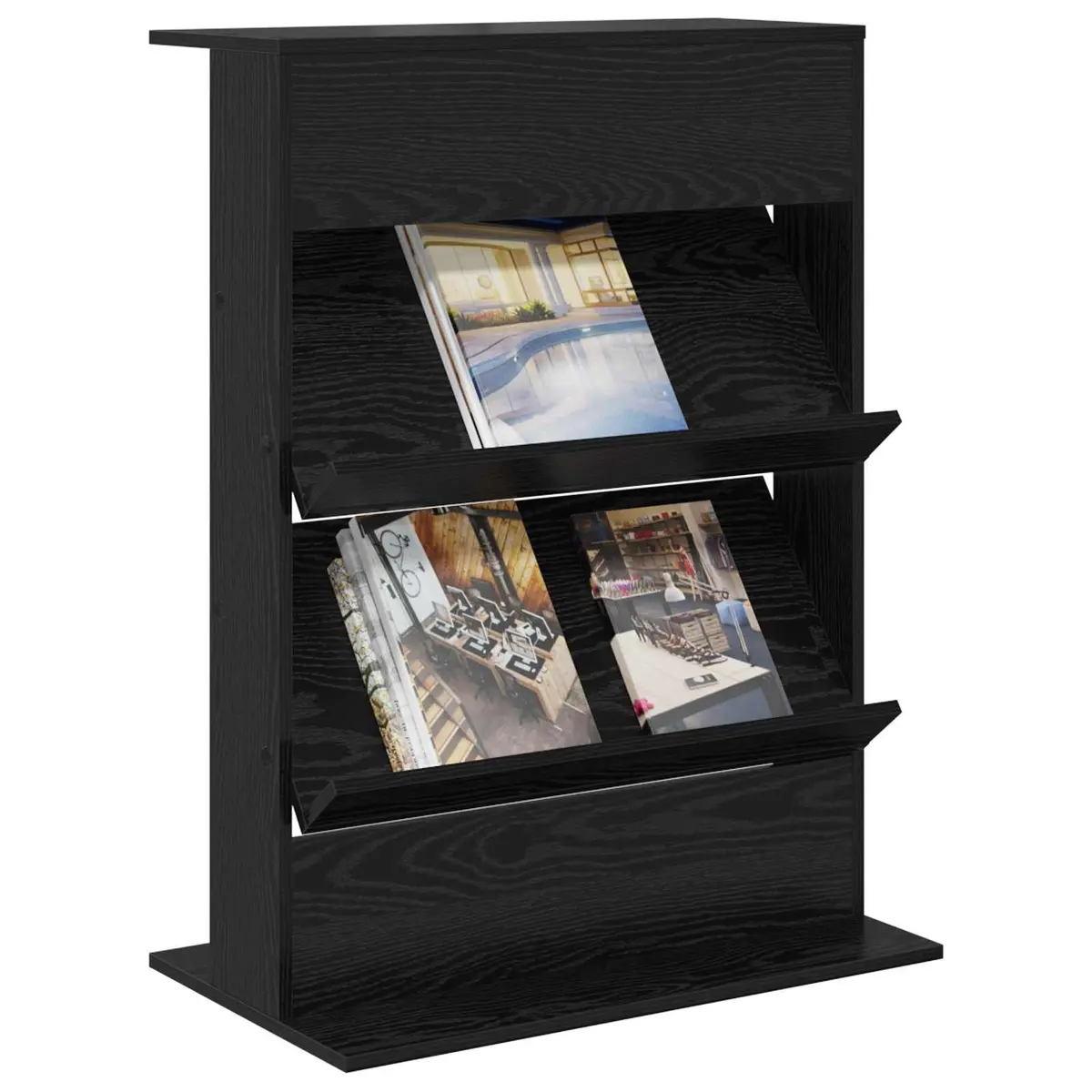 Magazine Rack Black Oak Storage Shelving Unit Engineered Wood Organiser Living