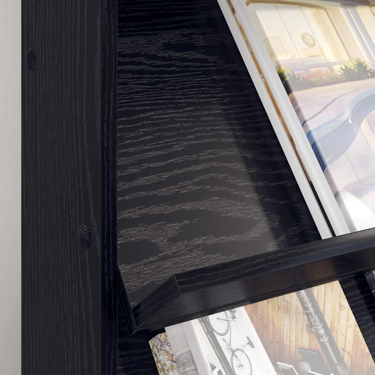 Magazine Rack Black Oak Storage Shelving Unit Engineered Wood Organiser Living
