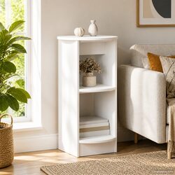 Side Cabinet White Engineered Wood Storage Unit Modern Minimalist Design