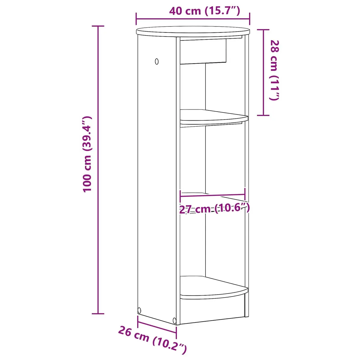 White Side Cabinet with Shelves 40x40x100cm