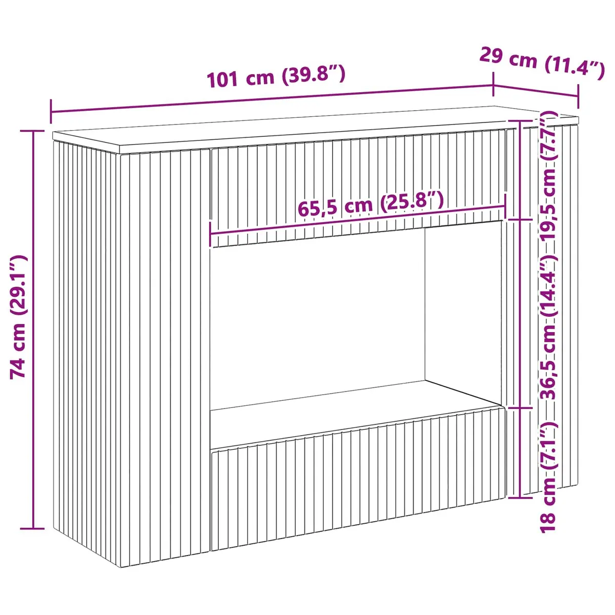 Console Table White Striped Storage Shelves Drawers 101 x 29 x 74 cm