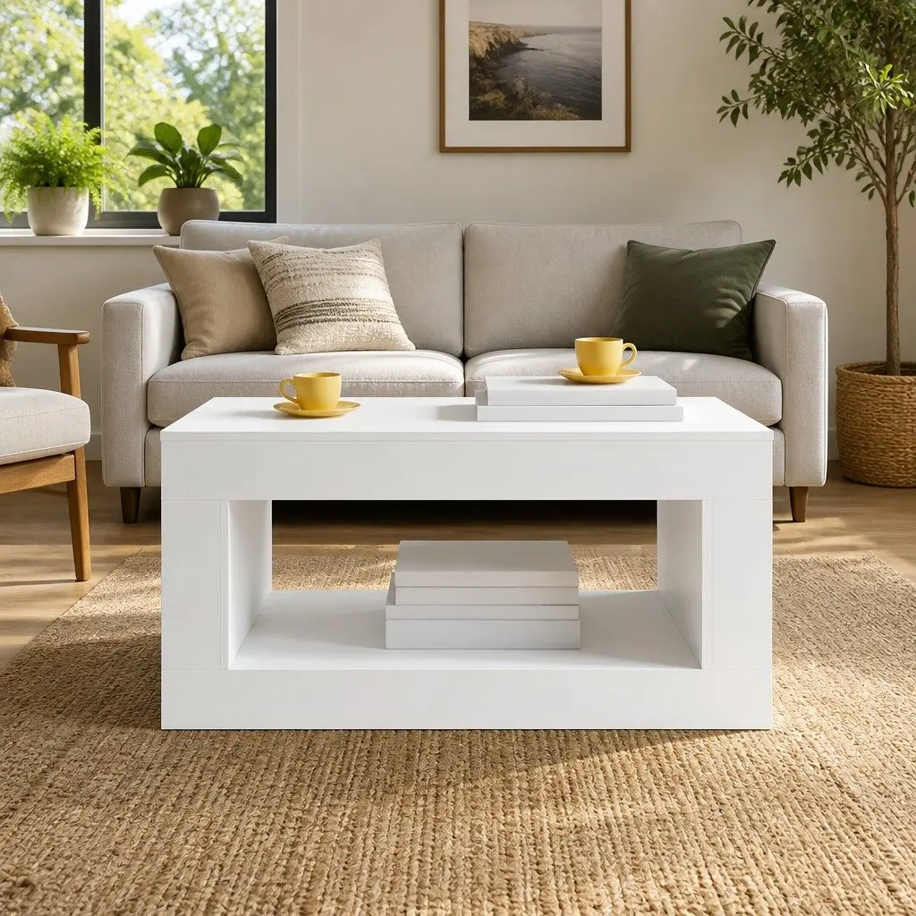 White Coffee Table Modern Design Living Room Accent Furniture Contemporary Style