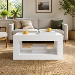White Coffee Table Modern Design Living Room Accent Furniture Contemporary Style
