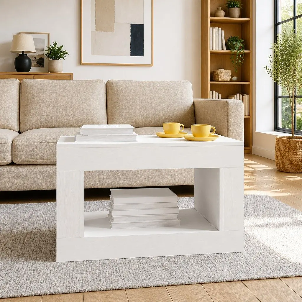 White Coffee Table Compact Accent Side Table Living Room Study Furniture
