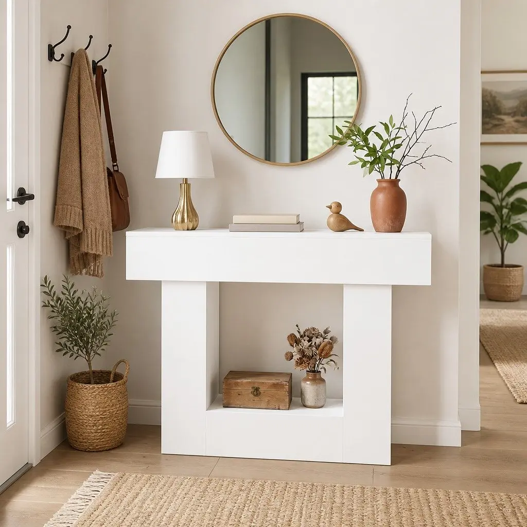 Console Table Modern Entryway Storage Shelf 101x30x74cm White