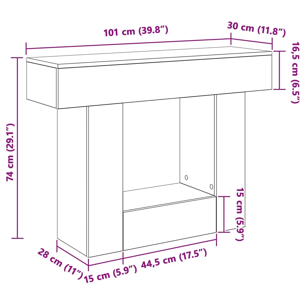 Console Table Modern Entryway Storage Shelf 101x30x74cm White