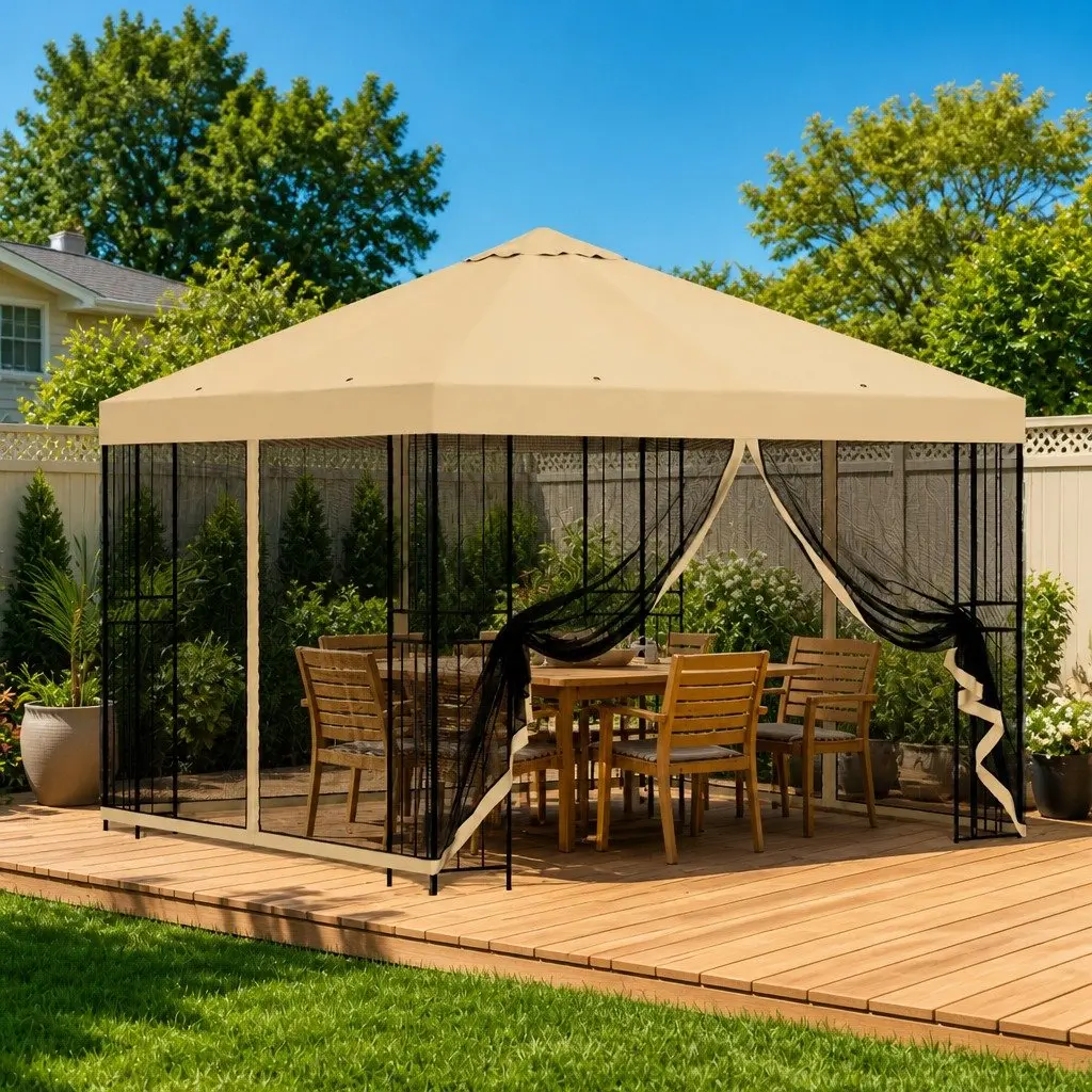 Garden Gazebo Outdoor Canopy 3 x 3 m Cream Polyester Steel Frame
