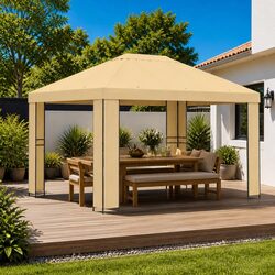 Gazebo 4x3m Cream Outdoor Canopy Shade Structure Steel Frame Polyester Cover